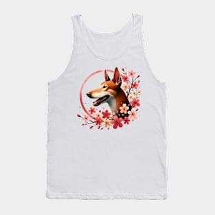 Cirneco dell'Etna Enjoys Spring Amidst Cherry Blossoms Tank Top